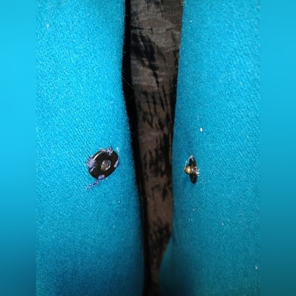 Vintage International Scene Teal Women's Wool Hooded Trench Pea Coat Size 9/10 - Picture 5 of 10